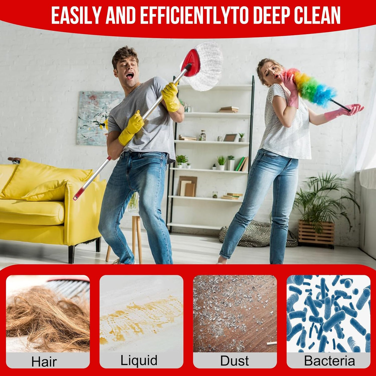 Spin Mop Head, Base, Handle Replacement for O-Ceda EasyWring 1 Tank System,4 Microfiber Mop
