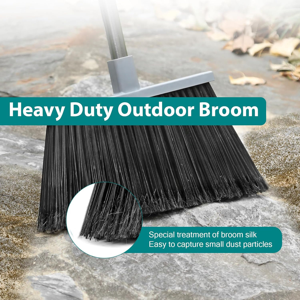 PBHEPJ Broom, 4 Pack Outdoor Broom for Floor Cleaning, 58" Long Stainless Steel Handle, Hard
