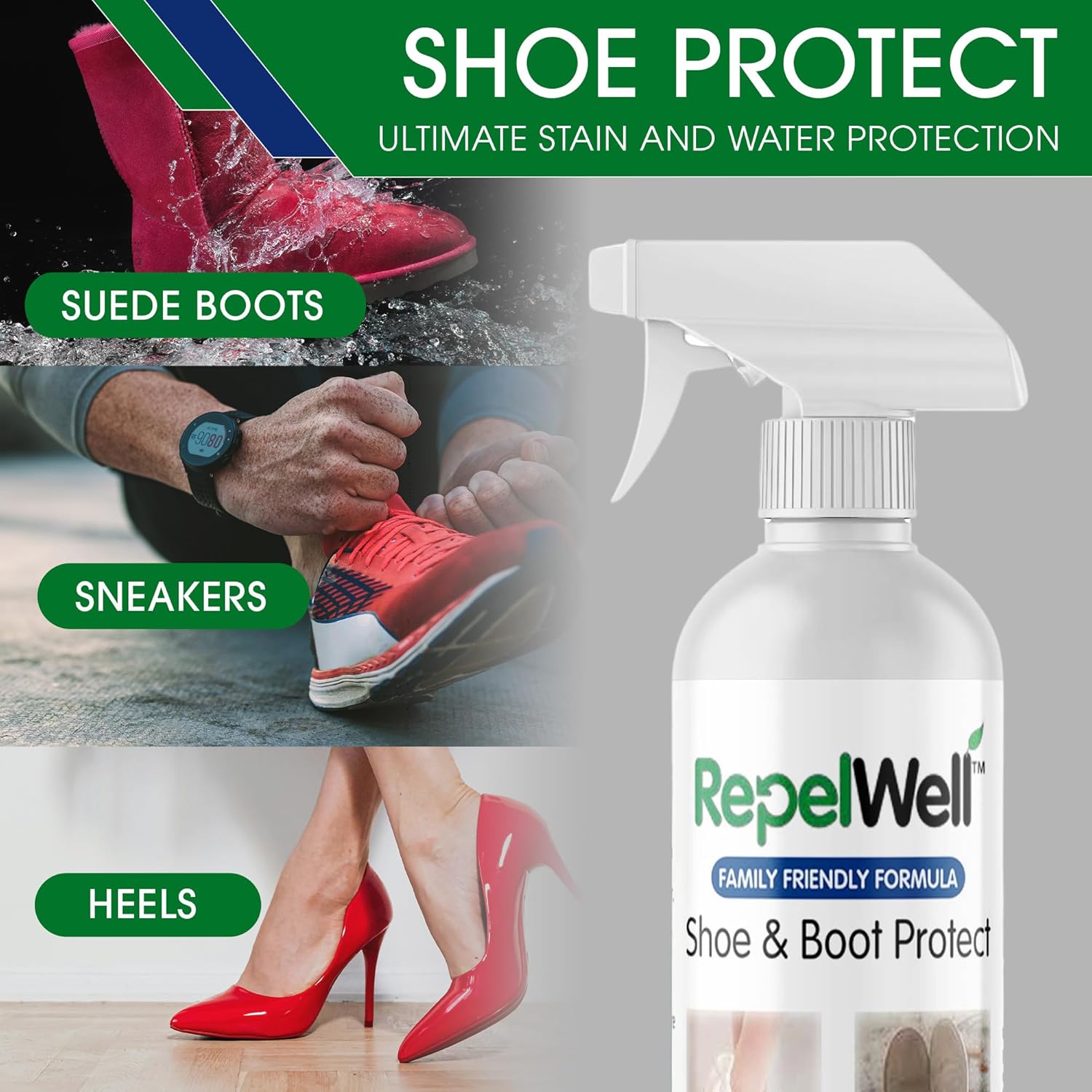 Shoe & Boot Stain & Water Repellent (12oz) Eco-Friendly, Pet-Safe Spray Keeps Fabric, Leather &