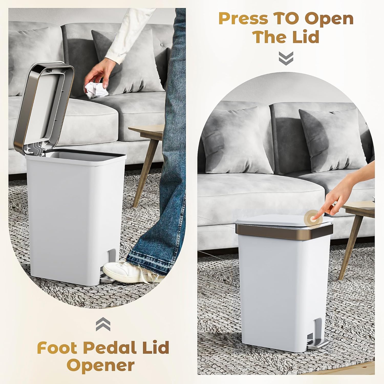 Small Bathroom Trash Can with Lid Soft Close, 10 Liter/2.6 Gallon Slim Garbage Can-Metal Step and