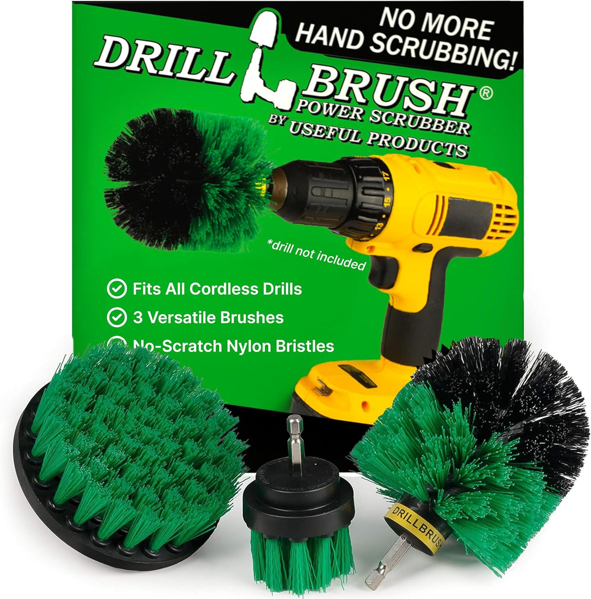 Drillbrush Green Kitchen Drill Brush Set – Drill Powered Cleaning Tools for Stainless Steel Sink
