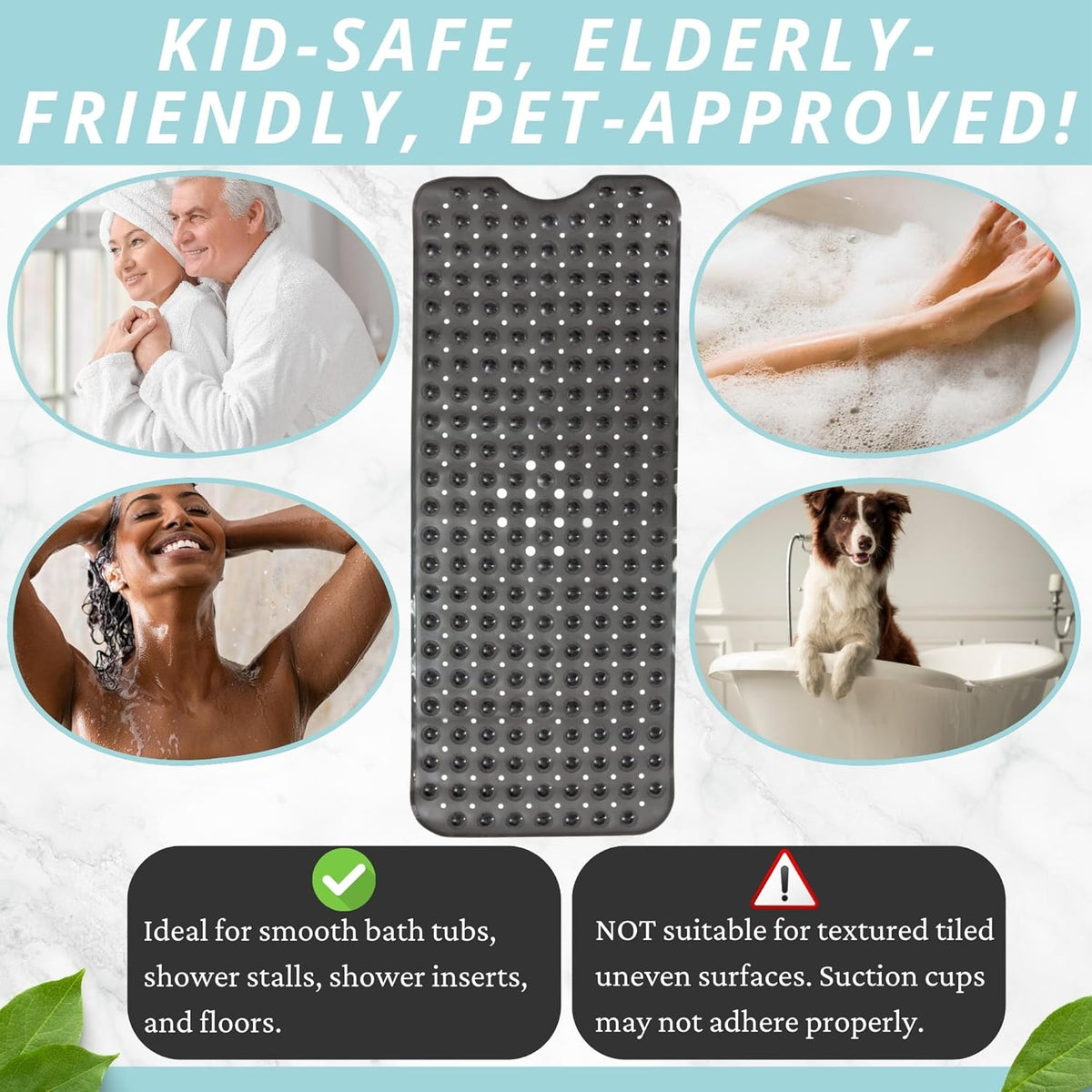 ENKOSI Bath Mat - Large Non Slip Bathtub & Shower Mat - Extra Long 40 x 16 Inch Bathroom Mats for