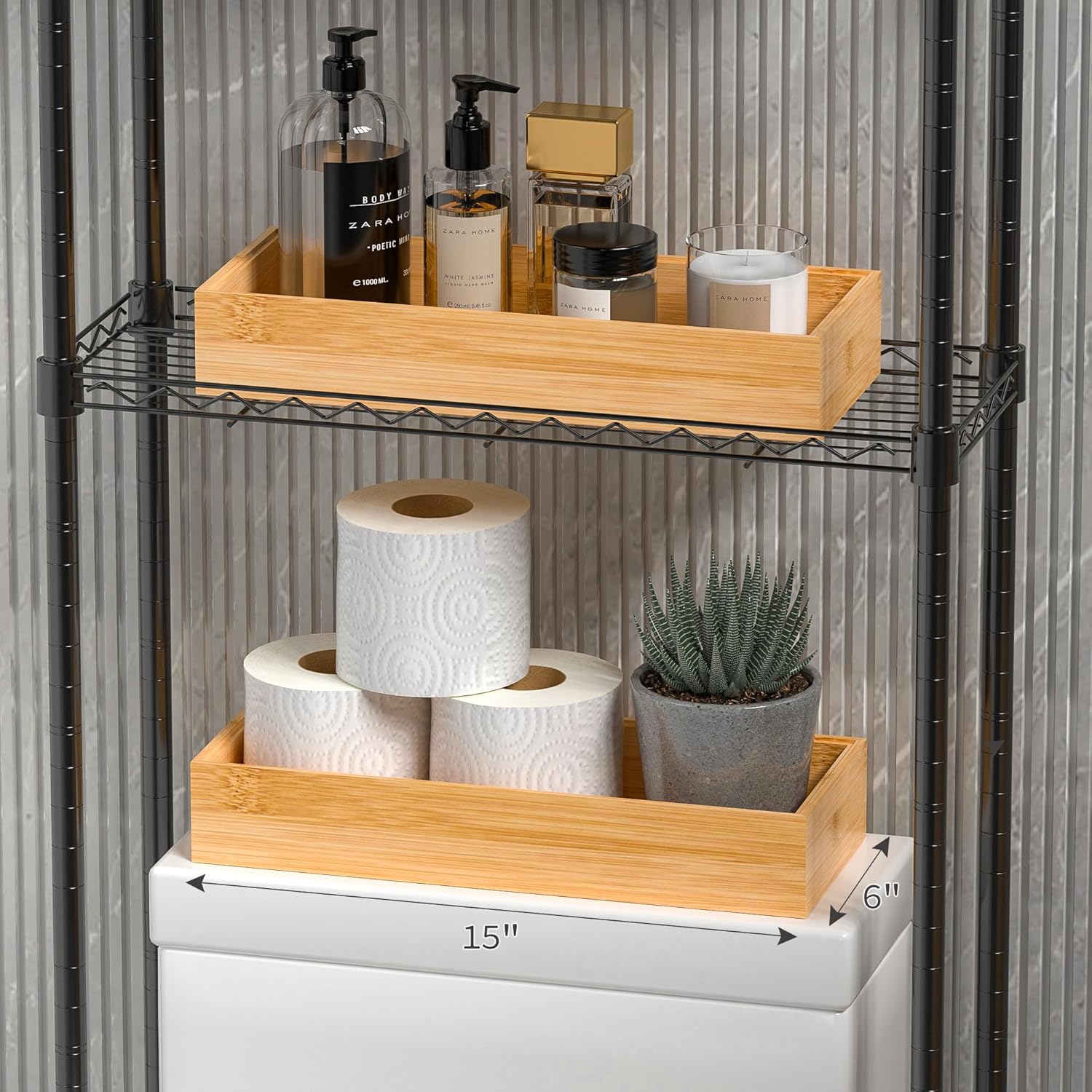Kitchen Drawer Organizer Bins, Stackable Bamboo Deep Drawer Organizer for Silverware, Utensils
