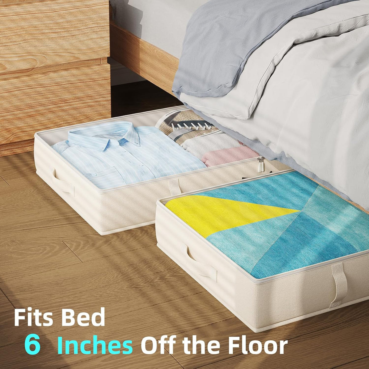 2-Pack Under Bed Storage, 6 Inches Tall Closet Organizers and Storage Bins with Sturdy
