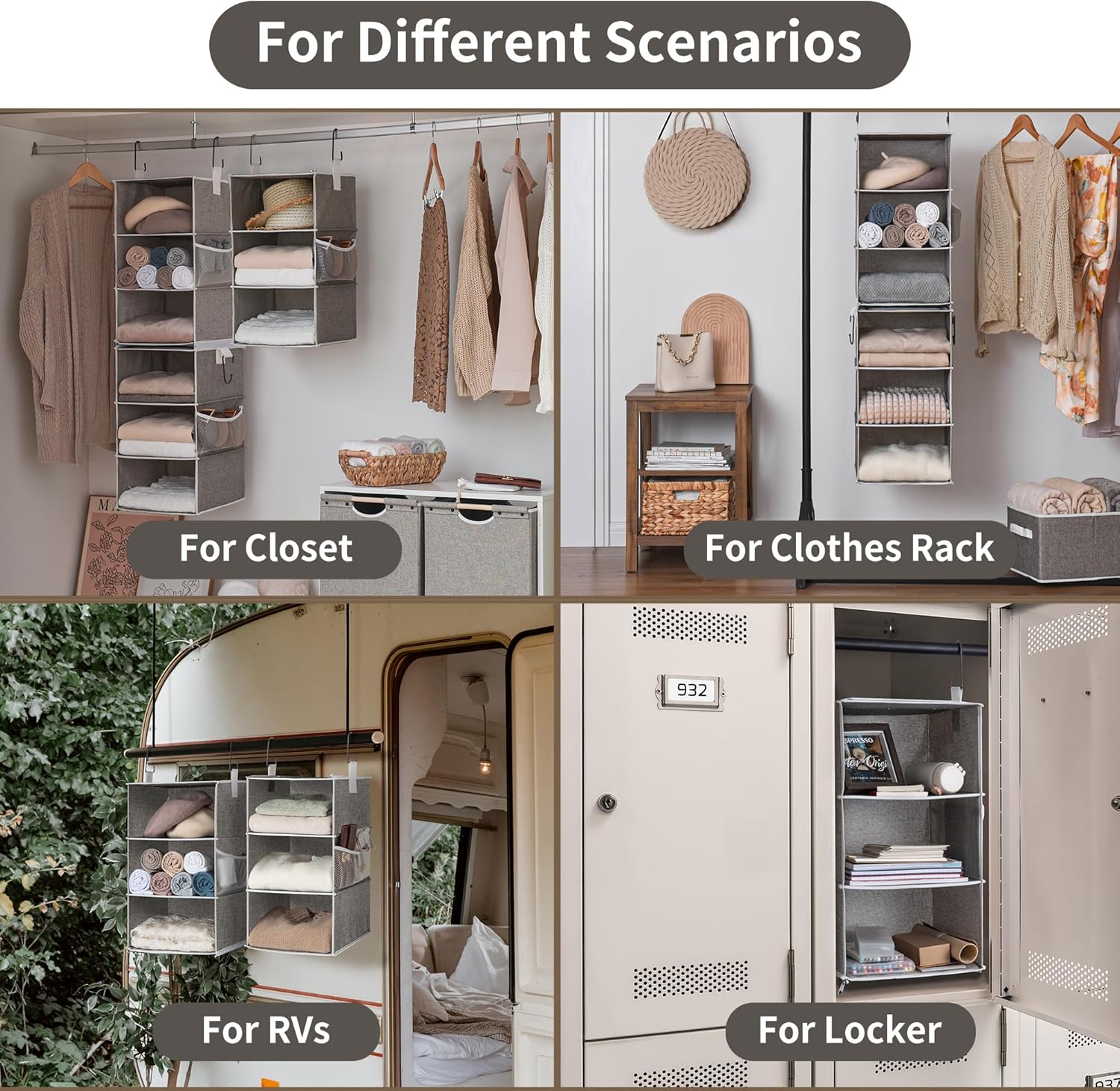 StorageWorks 6-Shelf Closet Organizers, Two 3-Shelf Separable Hanging Shelves for Closet, 12" D x