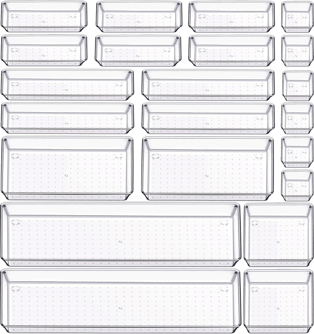 Criusia 22 Pcs Drawer Organizer Bins, Acrylic Non Slip Kitchen Drawer Organizers Storage Tray