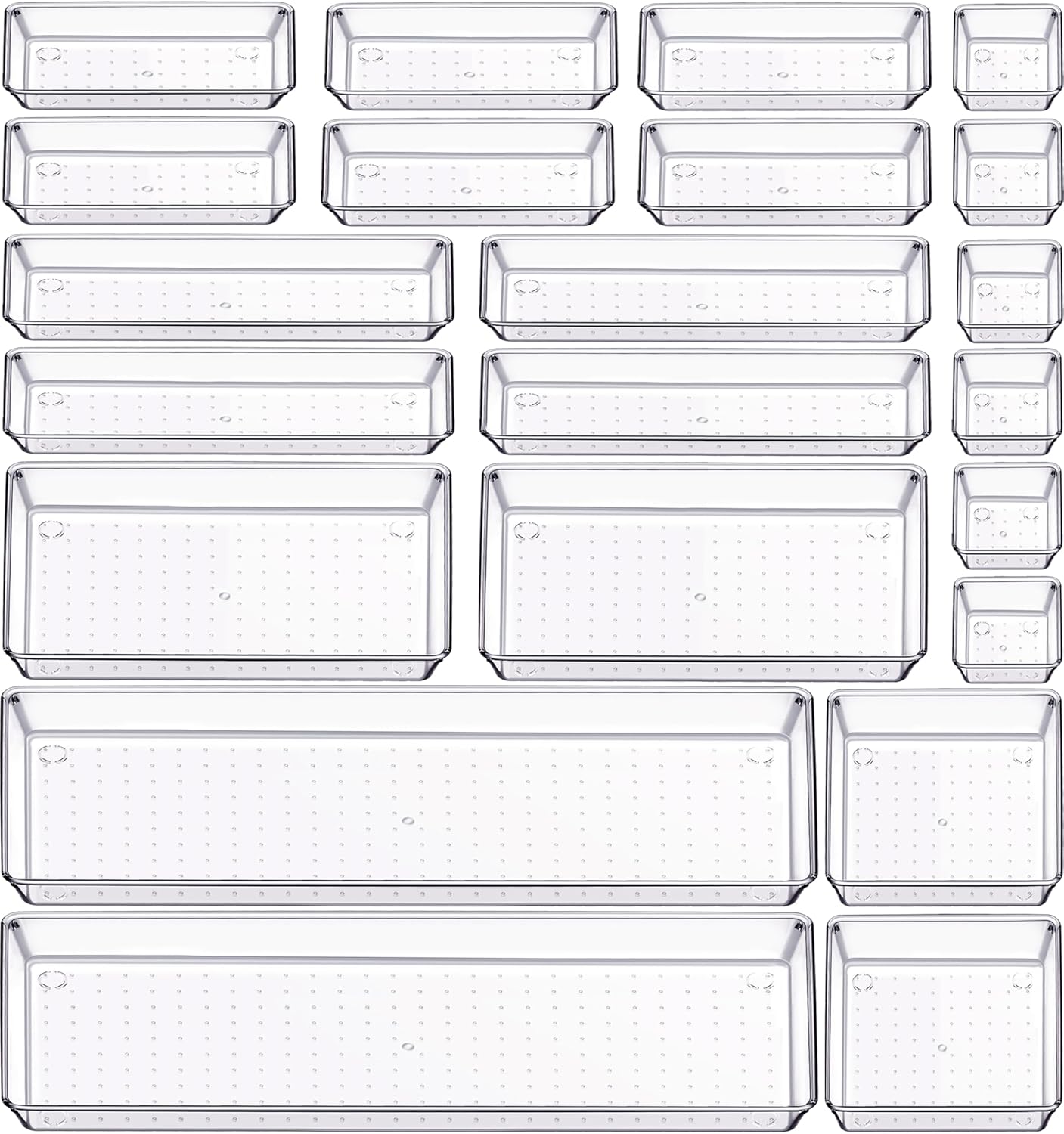 Criusia 22 Pcs Drawer Organizer Bins, Acrylic Non Slip Kitchen Drawer Organizers Storage Tray