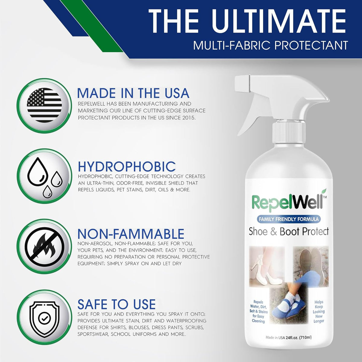 Shoe & Boot Stain & Water Repellent (24oz) Eco-Friendly, Pet-Safe Spray Keeps Fabric, Leather &