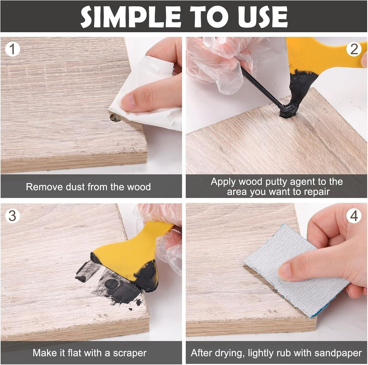 SEISSO Wood Putty, Black Wood Filler Paintable, Wood Putty Outdoor Waterproof, Wood Repair Putty