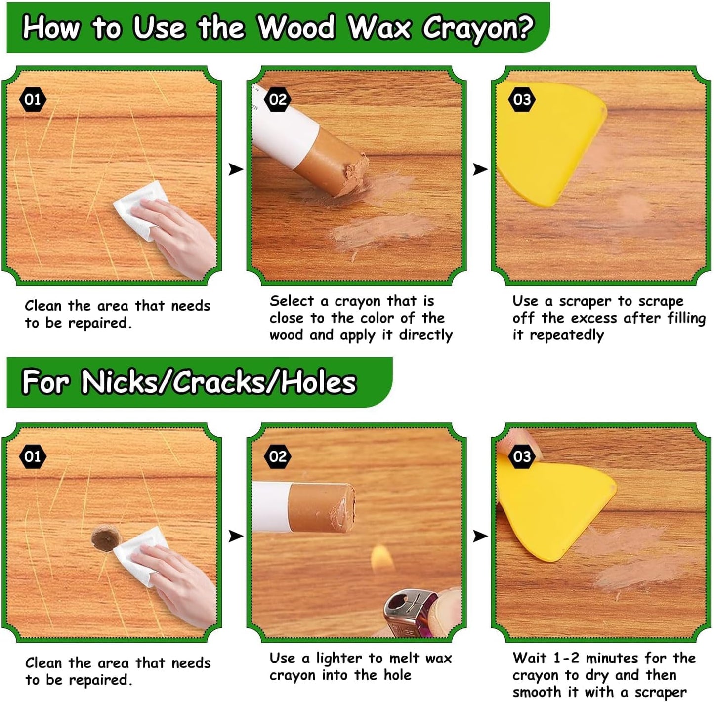 Furniture Markers Touch Up, 20 Colors Wood Filler Sticks, Wood Wax Crayons for Repairing Scratches