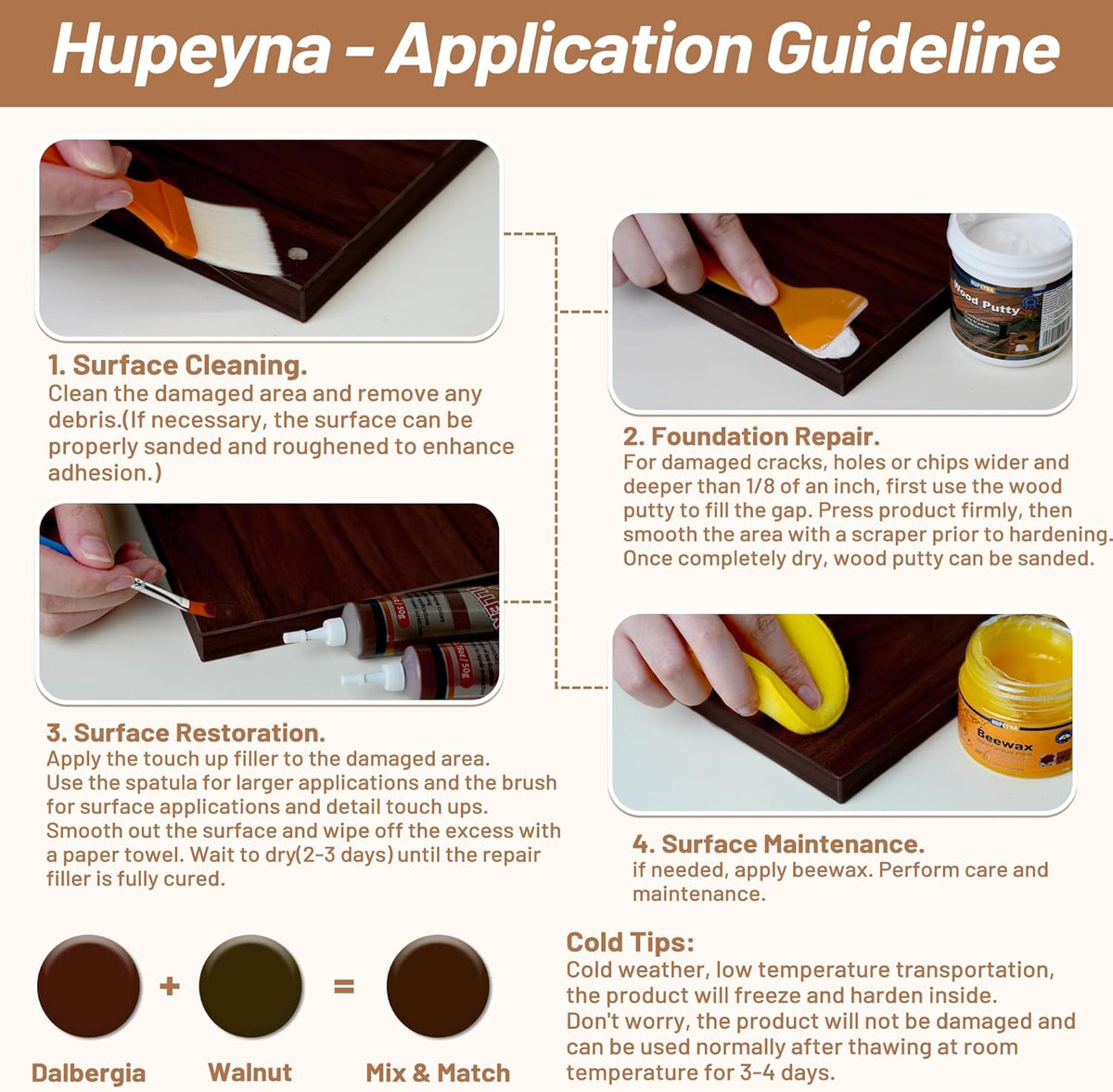 Wood Repair Kit, Wood Furniture Repair Kit, Wood Filler, Wood Putty and Beeswax- Repair Stains