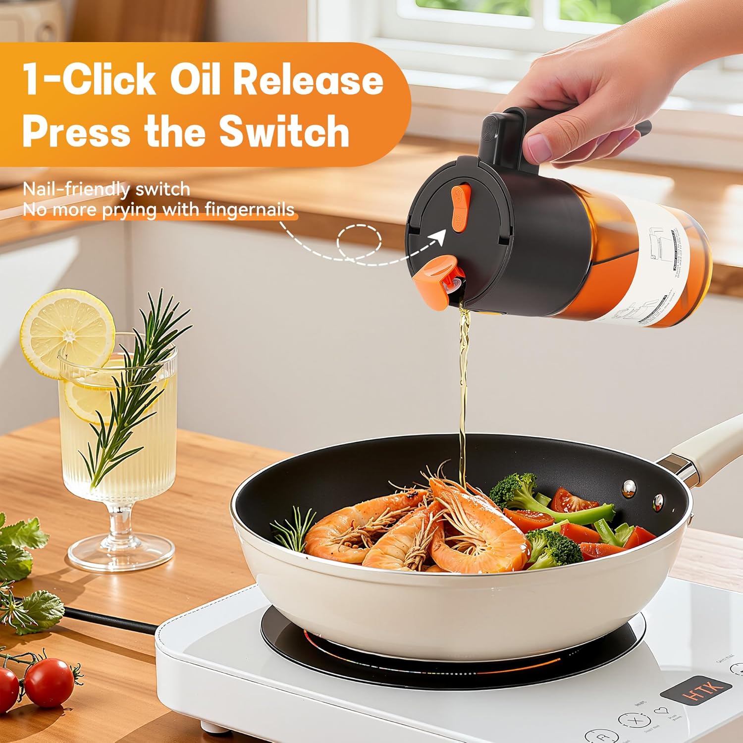 Upgrade 2 in 1 Oil Sprayer for Cooking, 17oz Light-Blocking Glass Olive Oil Dispenser Bottle for