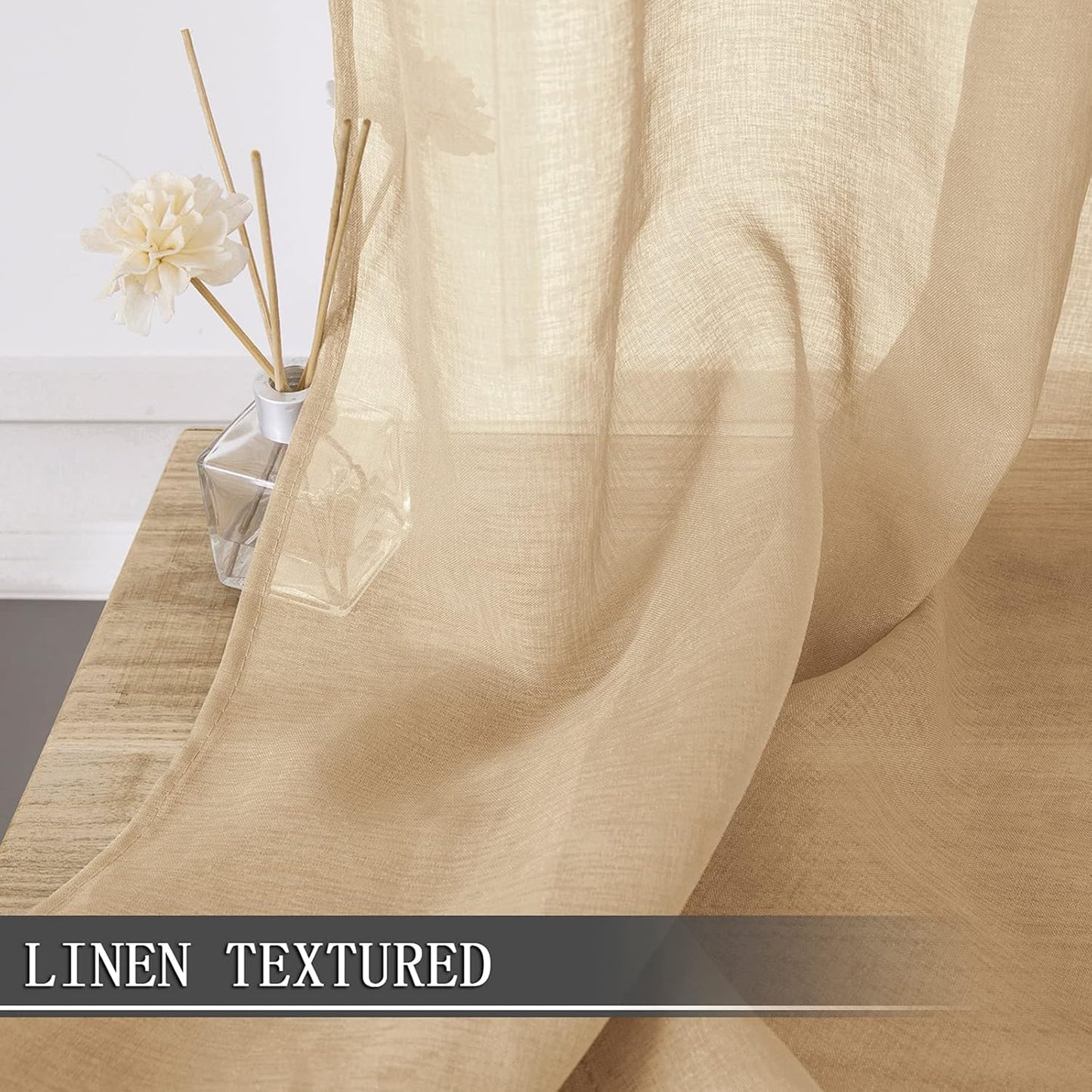 Tollpiz Sheer Curtain Linen Textured Bedroom Curtains Sheer Light Filtering Rod Pocket Voile