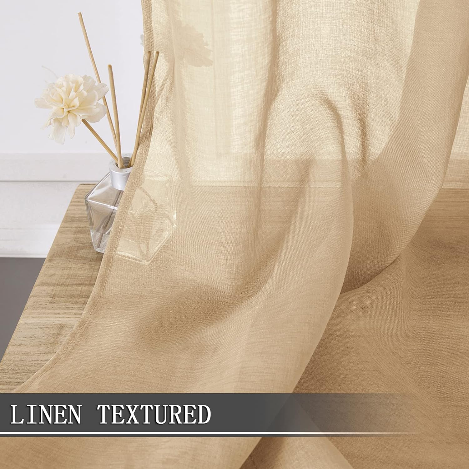 Tollpiz Sheer Curtain Linen Textured Bedroom Curtains Sheer Light Filtering Rod Pocket Voile