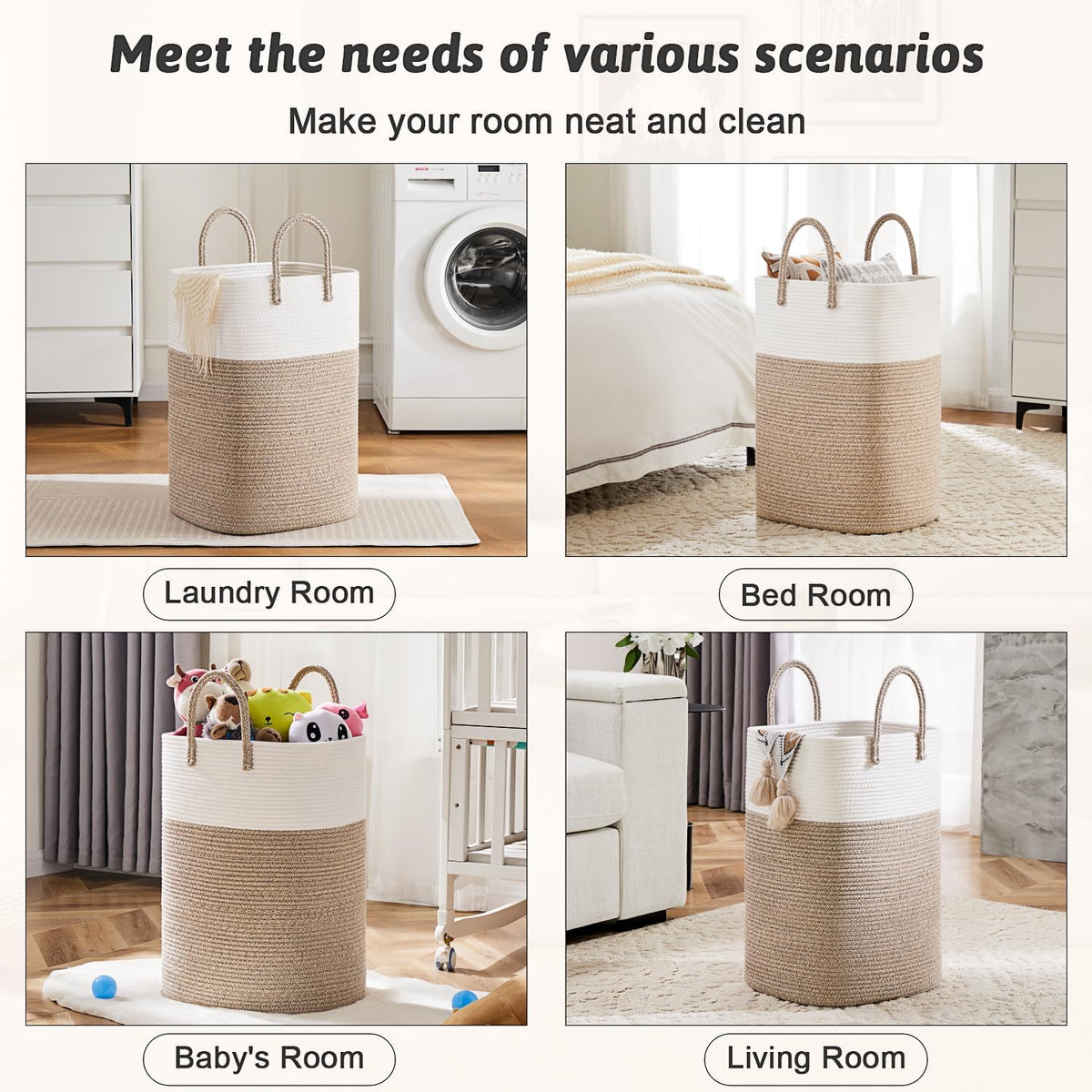 Laundry Basket,Woven Cotton Rope Laundry Hamper,Versatile Storage for Dirty Clothes,Baby Toys,and
