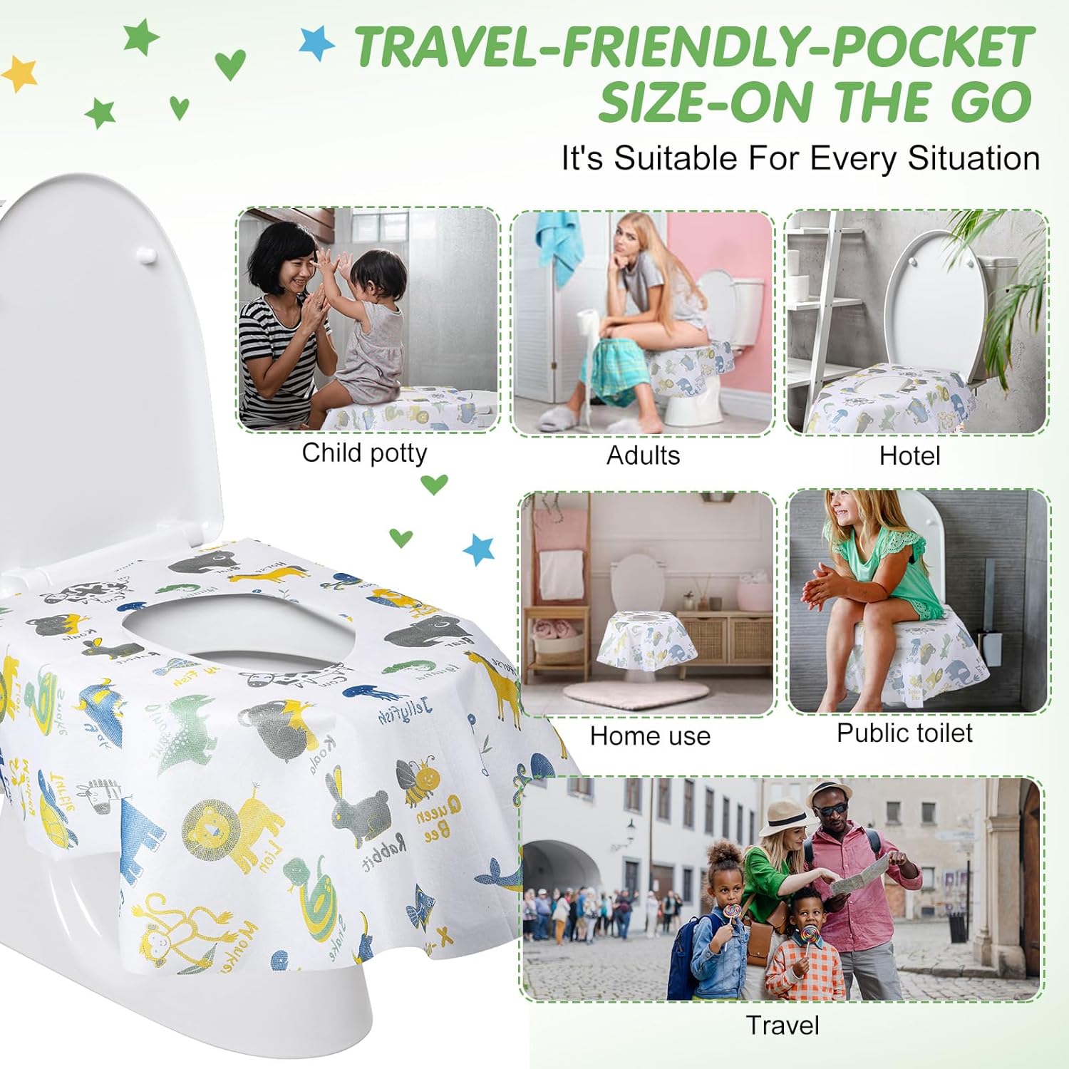 50 Packs Disposable Toilet Seat Covers Extra Large Individually Wrapped for Kids and Adults