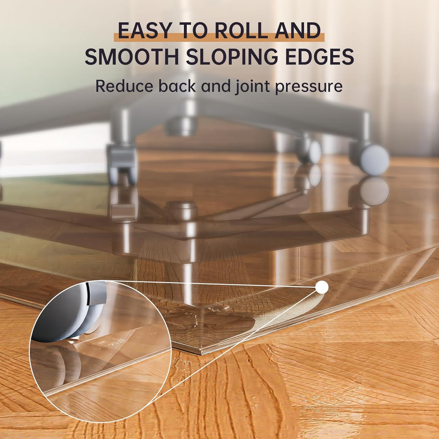 [Tempered Glass] 55“ x 46” Beveled Edge Glass Chair Mat with Polished Edge Clear Office Chair Mat