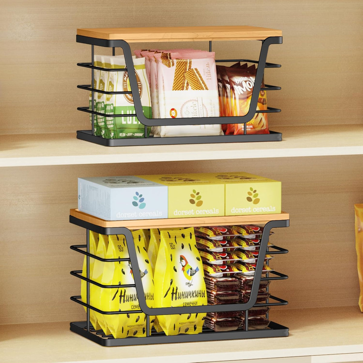 ALOCEO 3 Pack Stackable Storage Bins with Lids, Stainless Steel Trash Bag Dispenser Roll Holder for