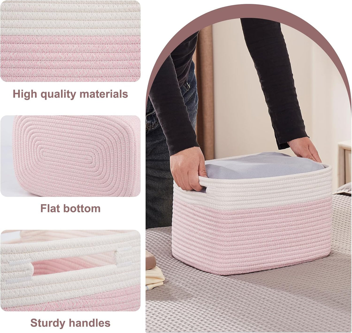 OIAHOMY 4 Pack Storage Baskets for Organizing, Basket for Shelves with Handle, Woven Baskets for