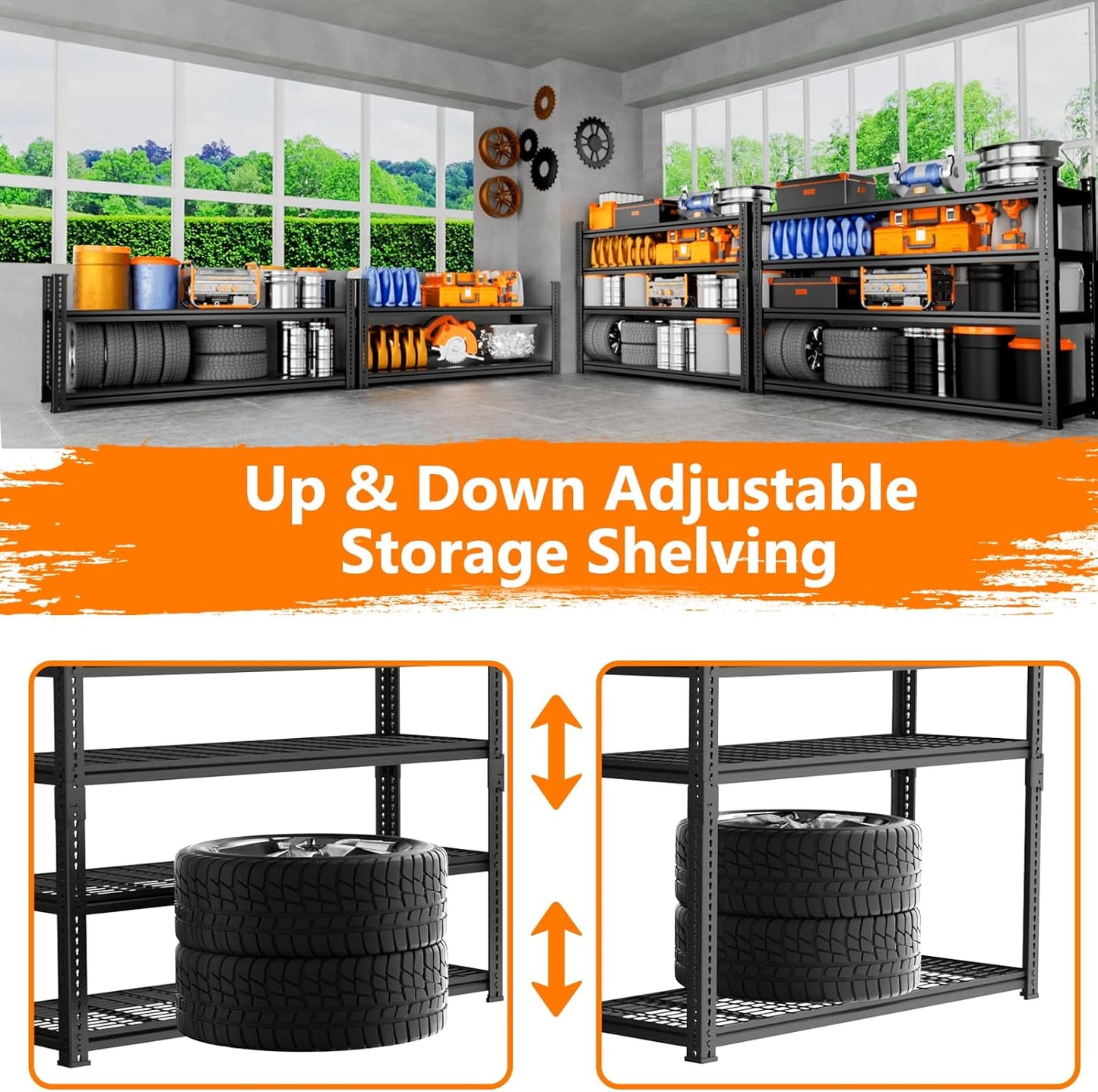 Storage Shelves Heavy Duty 2 PCS,48"L x 18"W x 72"H Garage Storage Shelves Unit Loads 3700LBS