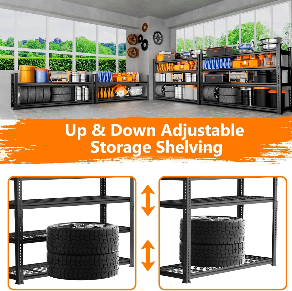 Storage Shelves Heavy Duty 2 PCS,48"L x 18"W x 72"H Garage Storage Shelves Unit Loads 3700LBS