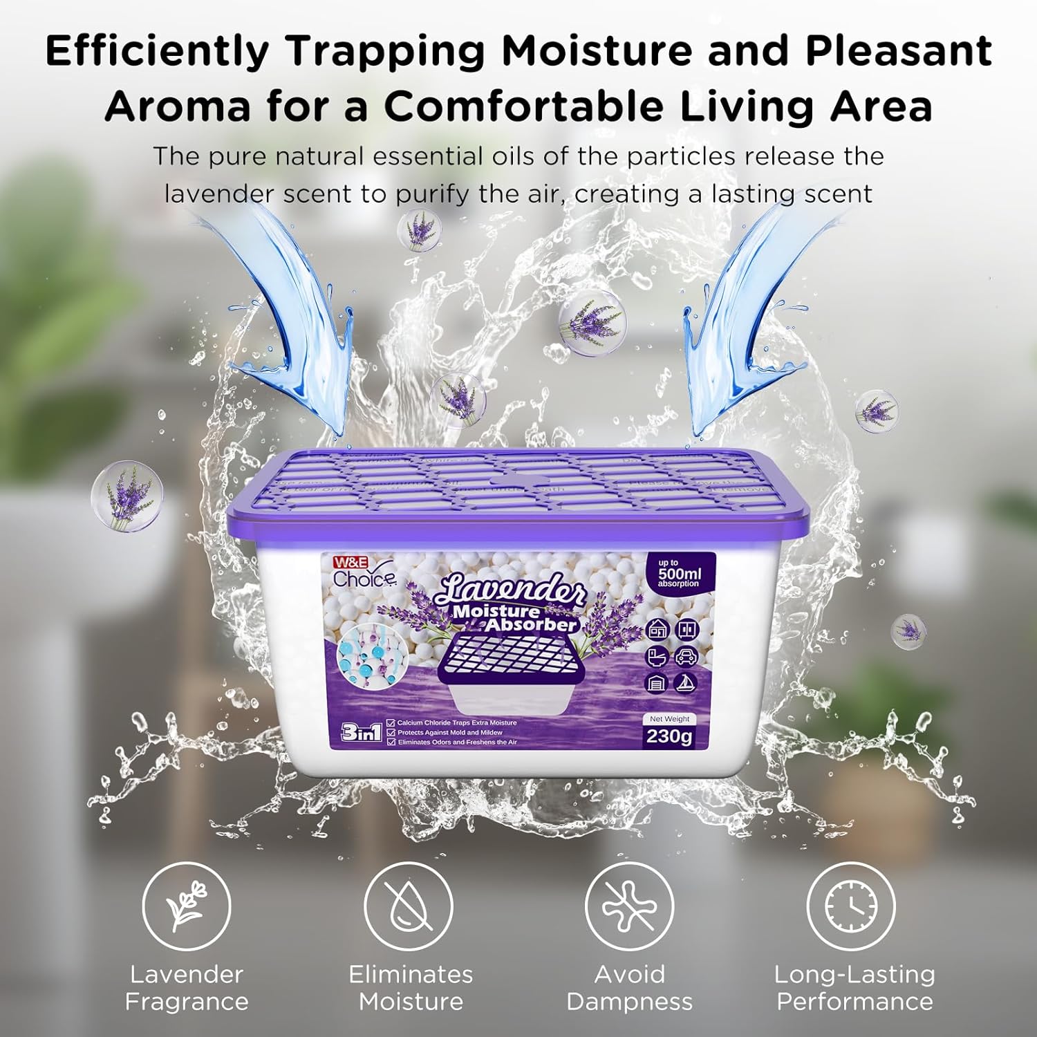 W&E Choice Moisture Absorbers with Lavender Scent, Portable Dehumidifier for Closet & Bathrooms
