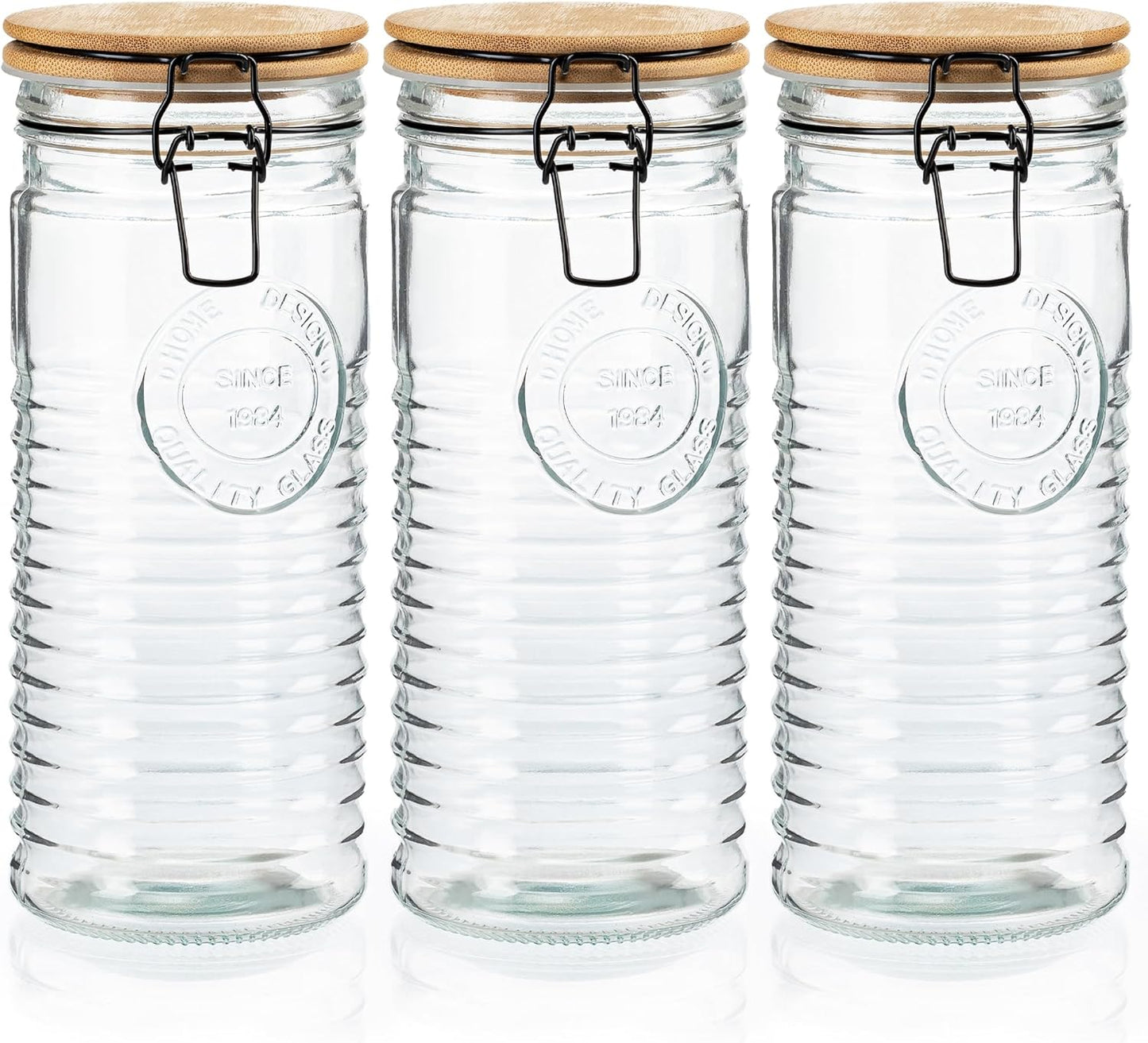 kitchentoolz Glass Storage Canister with Airtight Clasp Lids - Set of 3 Mason Jar Storage