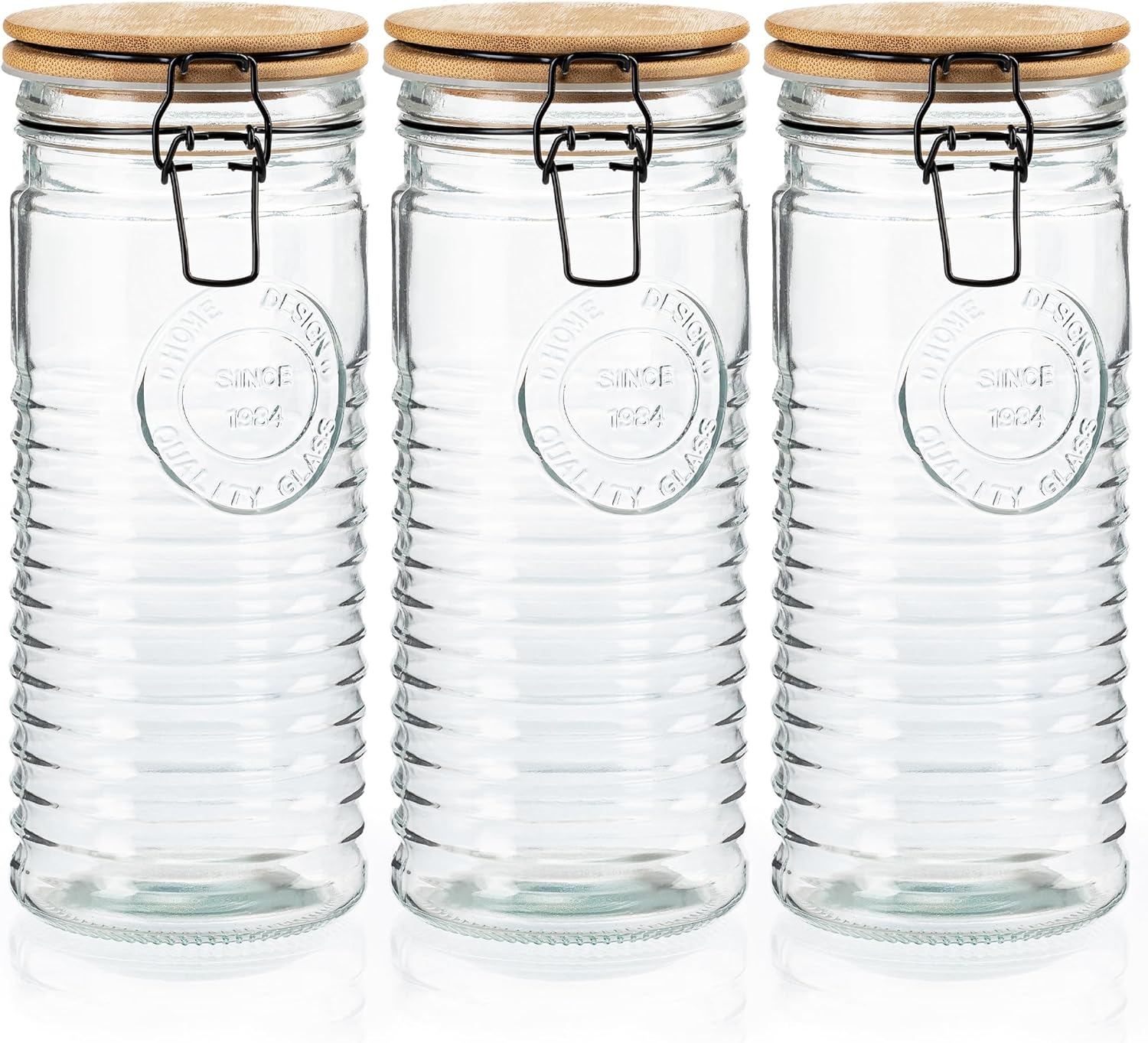 kitchentoolz Glass Storage Canister with Airtight Clasp Lids - Set of 3 Mason Jar Storage