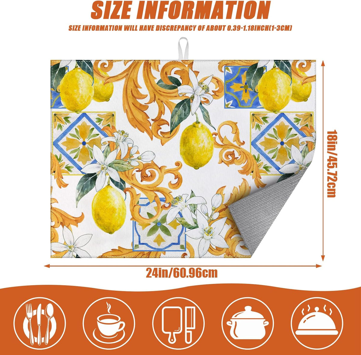 Watercolor Lemon Dish Drying Mat for Kitchen Counter Microfiber Absorbent Dish Kitchen Drying Mat