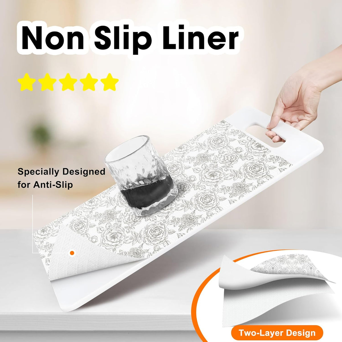 Drawer and Shelf Liner for Kitchen Cabinets Non-Adhesive, Non-Slip Cabinet Liner Shelf Paper Strong