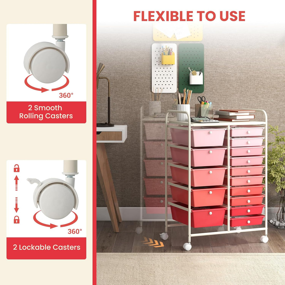 GOFLAME 15-Drawer Rolling Storage Cart, Multipurpose Movable Organizer Cart, Utility Cart for Home