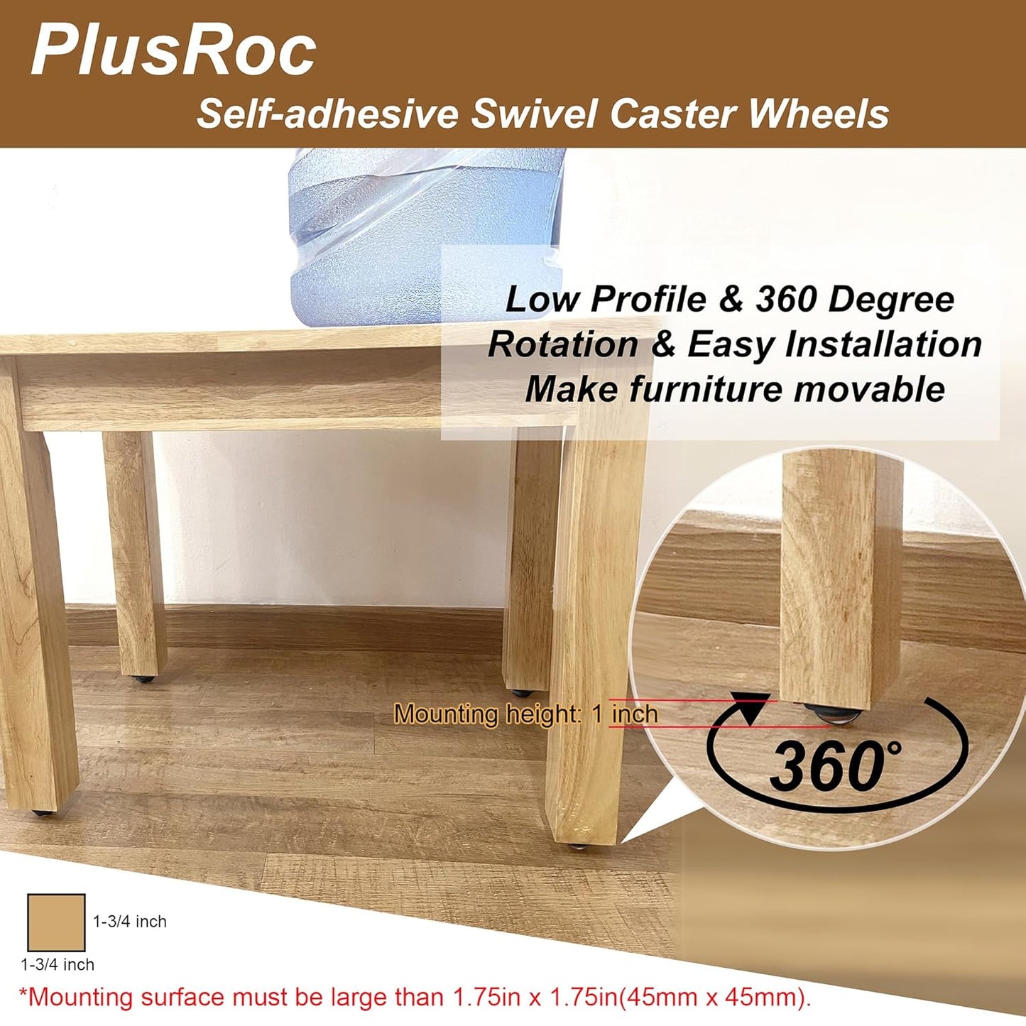PlusRoc 8 Pack Self Adhesive Caster Wheels 1 Inch for Appliance Sliders Rollers, Load Capacity