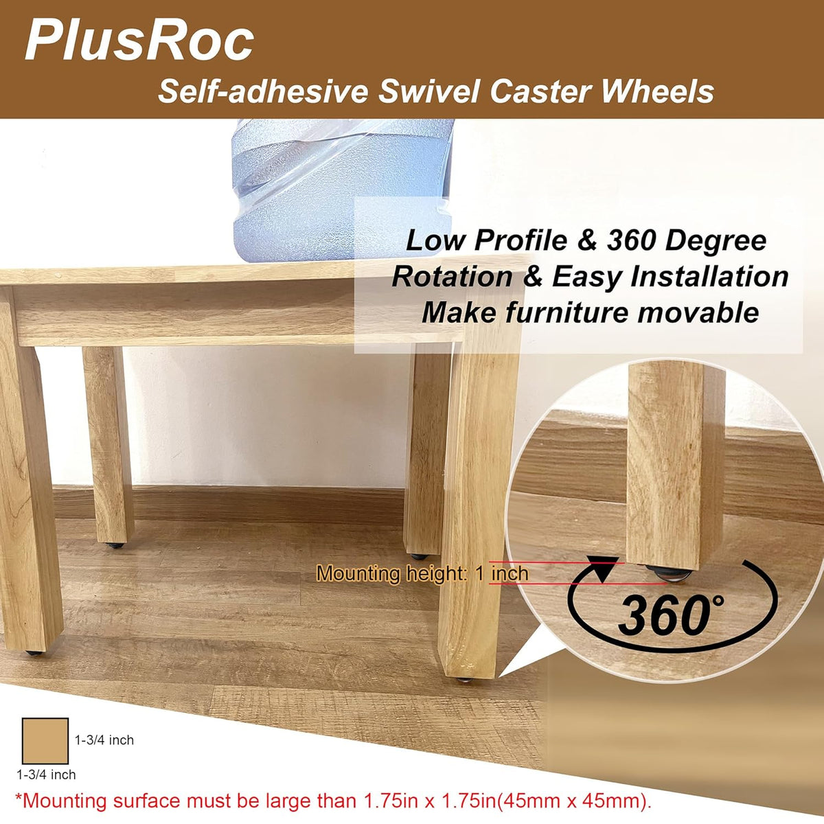 PlusRoc 16 Pack 1 Inch Self Adhesive Caster Wheels for Furniture Mop Bucket, Load Capacity 28 LBS