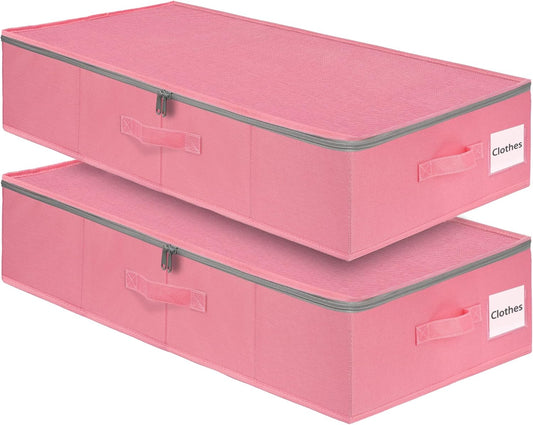 punemi Under Bed Storage Containers, Pink Underbed Storage With Rigid Side/Bottom Support, Closet