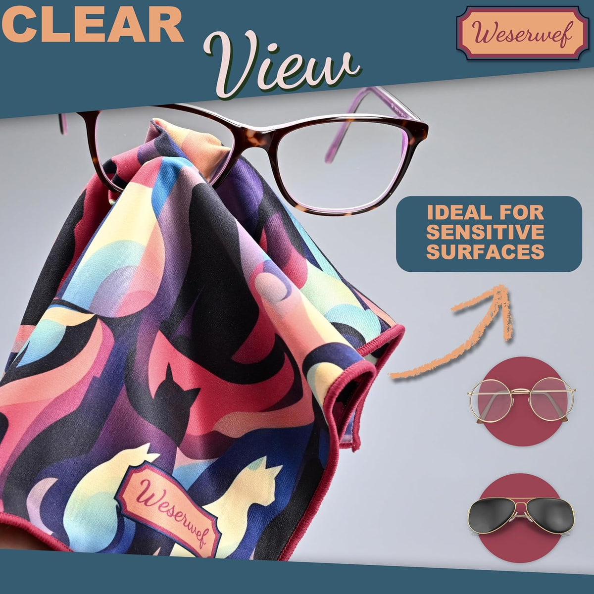 WESERWEF Design Microfiber Glasses Cleaning Cloth – Premium Cleaning Cloth for Eyeglasses, Screens