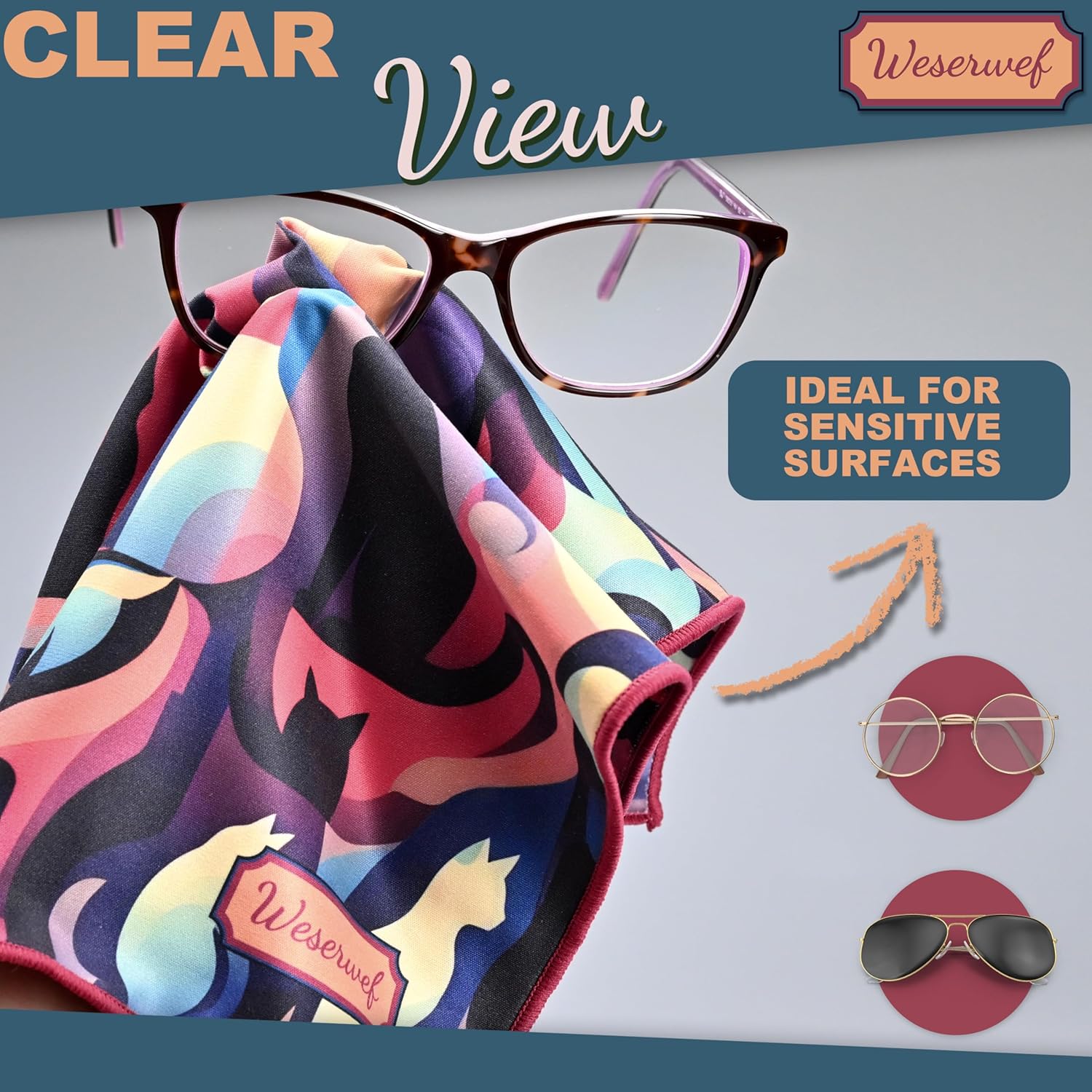 WESERWEF Design Microfiber Glasses Cleaning Cloth – Premium Cleaning Cloth for Eyeglasses, Screens
