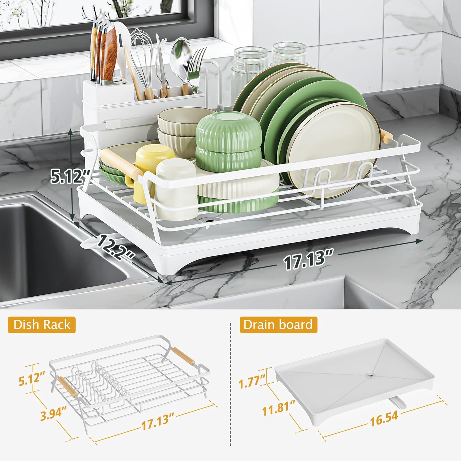 Epicano Dish Drying Rack for Kitchen Counter,Space-Saving Dish Rack,Rustproof Dish Drainer with