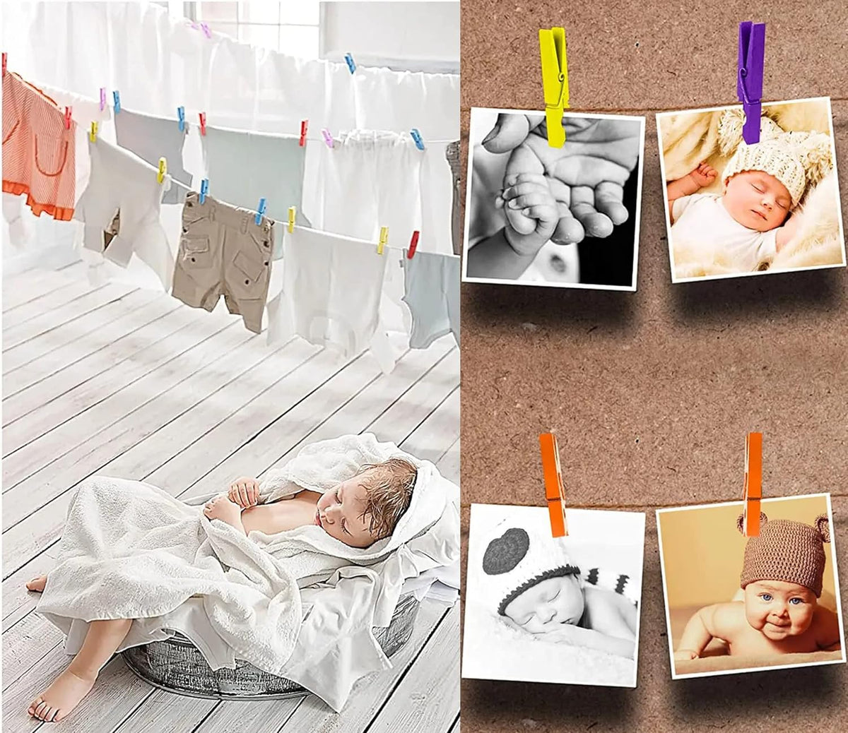1.9 Inch White Small Clothes Pins Paper Picture School Work Holders Baby Shower Clothing Line Clips