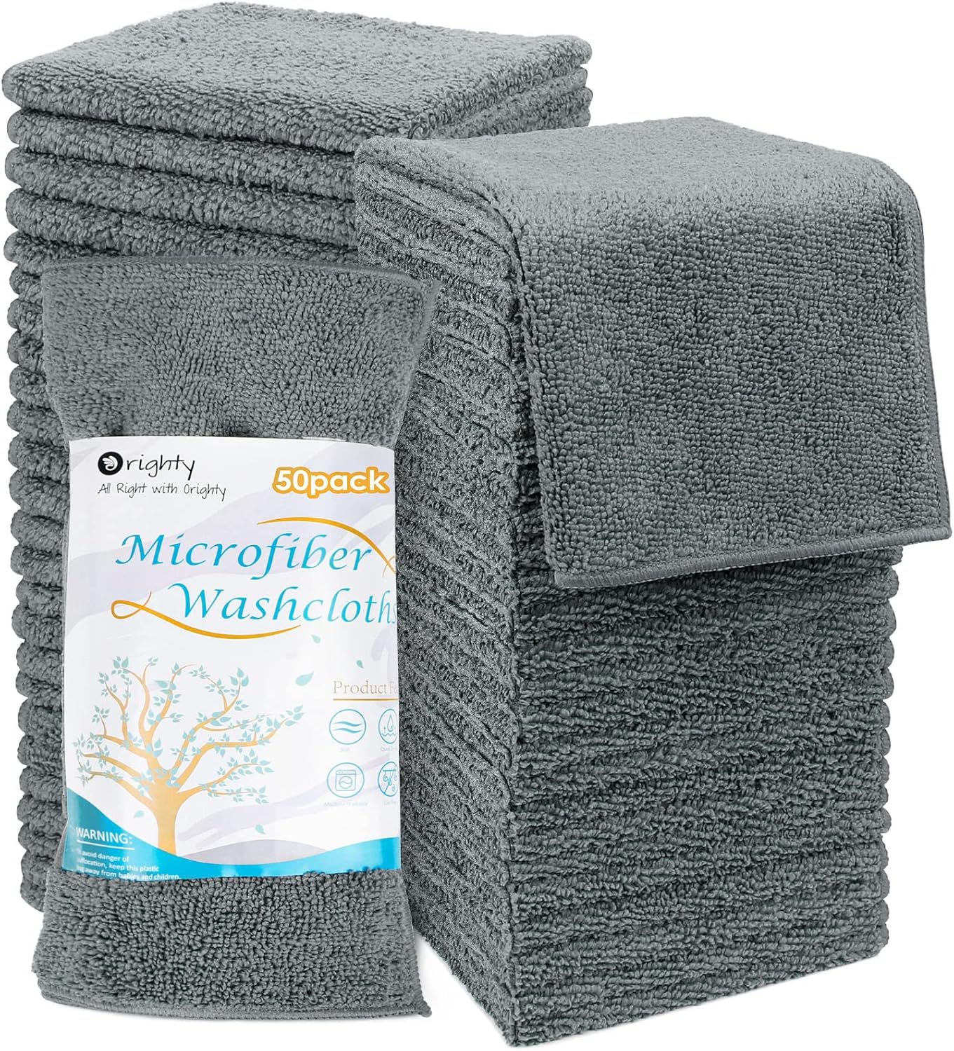 Orighty Washcloths Bulk Towel Sets 50 Pack, Highly Absorbent and Super Soft Microfiber Fingertip
