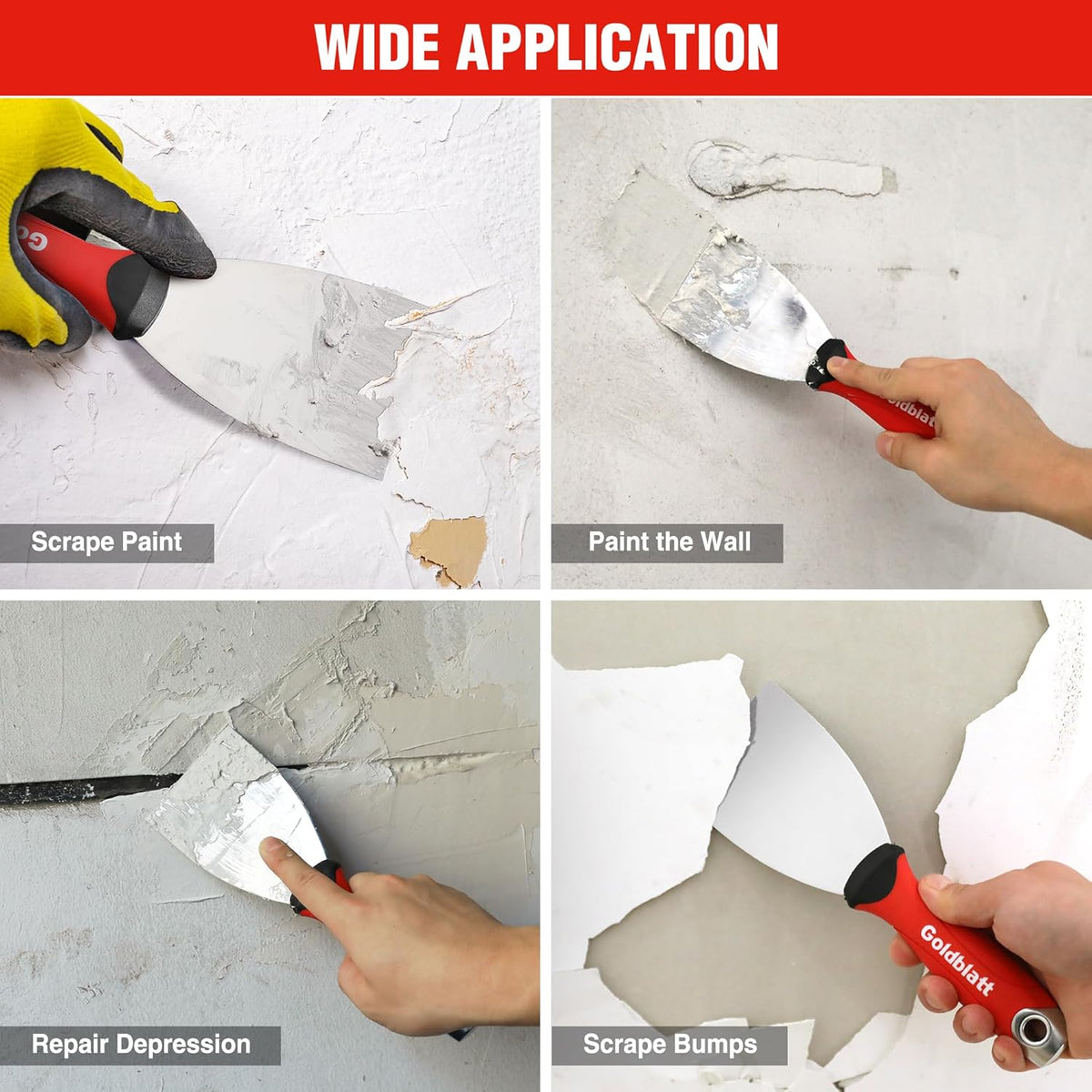 Goldblatt 3" Putty Knife, Stainless Steel Scraping Paint, Putty Knife Scraper with Hammer End, Soft