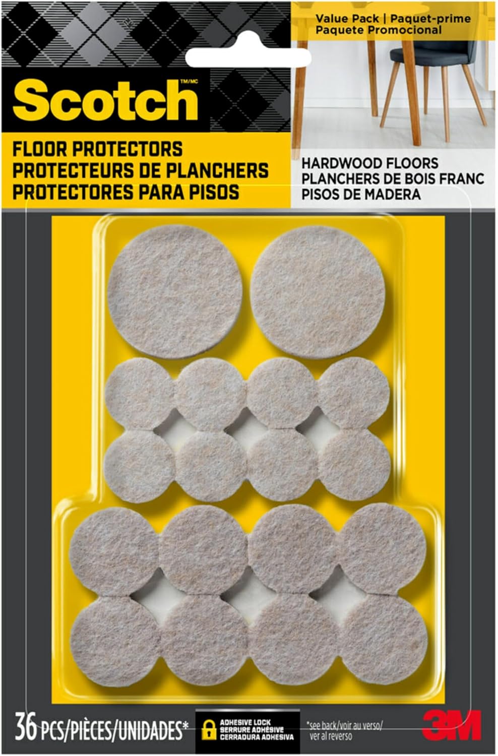 Scotch Felt Pads, Felt Furniture Pads for Protecting Hardwood Floors, Beige, Multi-Pack, 16-3/4