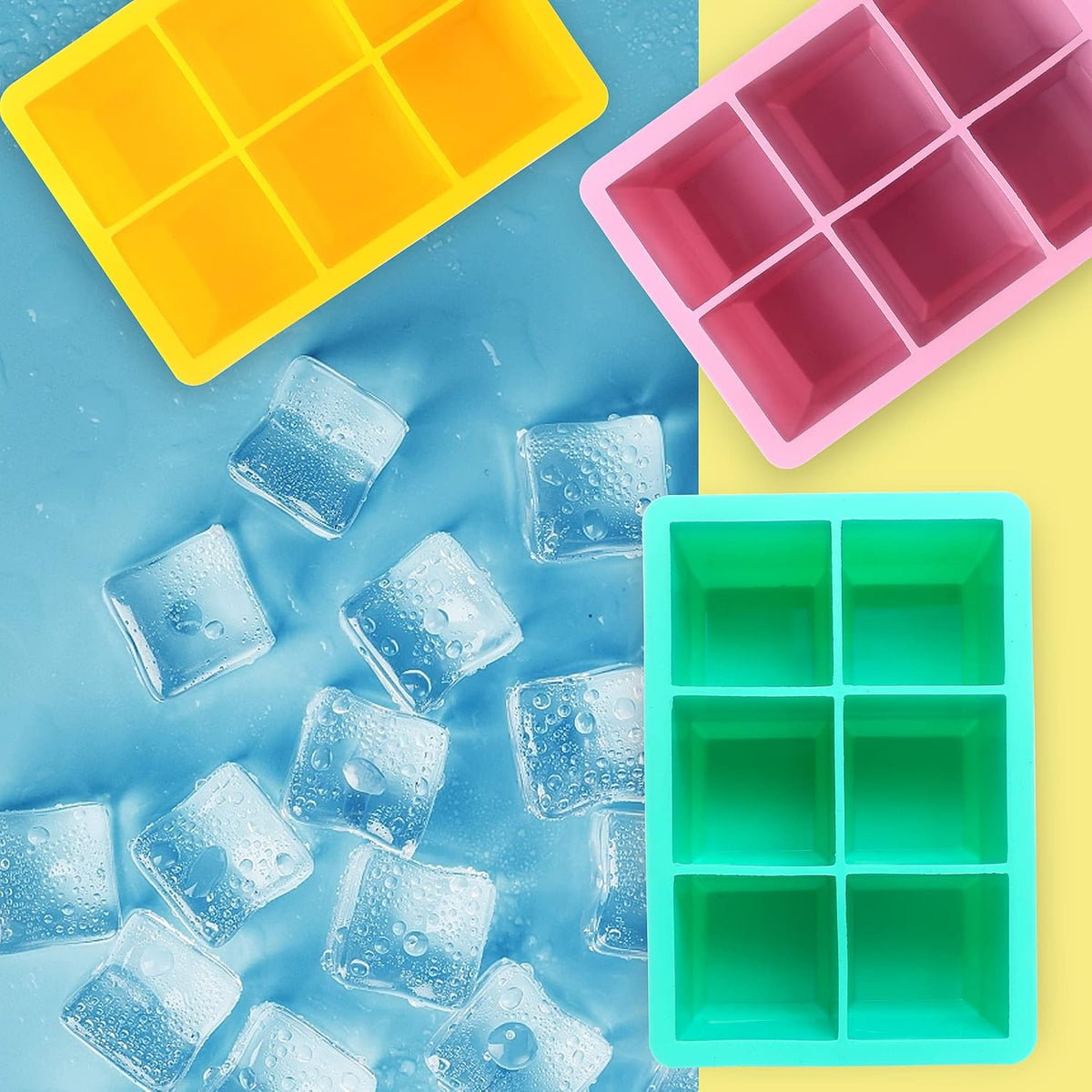 Silicone Ice Cube Trays 3 Pack - Large Size Silicone Ice Cube Molds with Leak Proof Removable Lid