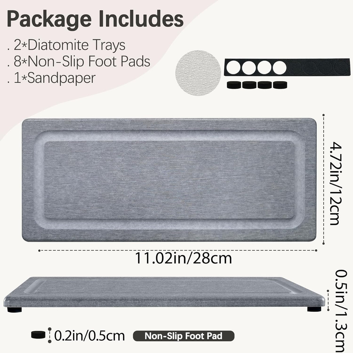 2 PCS Water Absorbing Stone Trays for Bathroom Sink & Kitchen Counter, Fast-Drying Diatomite Sink