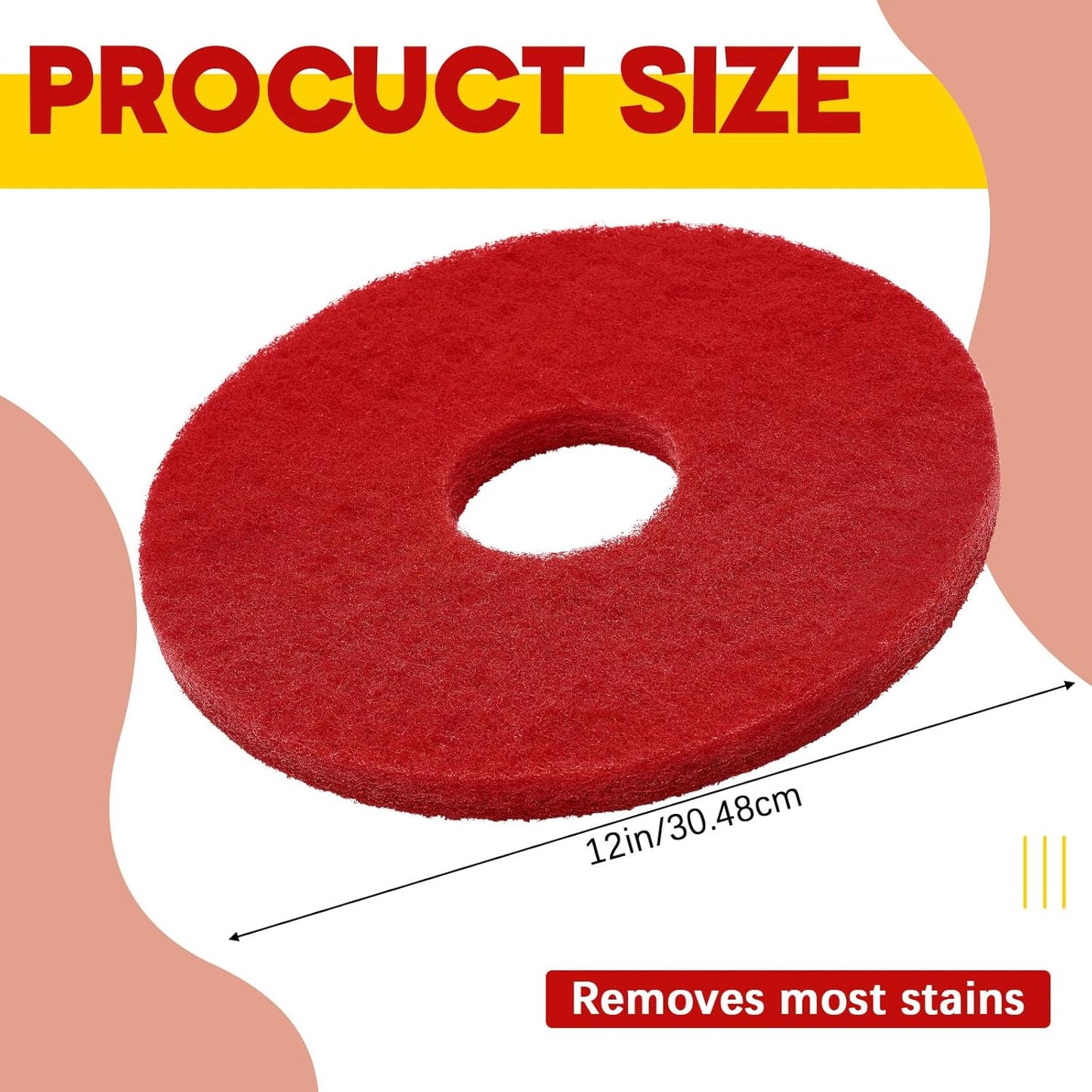 2 Pcs 12" Red Scrubbing Pads Commercial Cleaning Orbiter Pads-Maintenance Non Woven for Floor