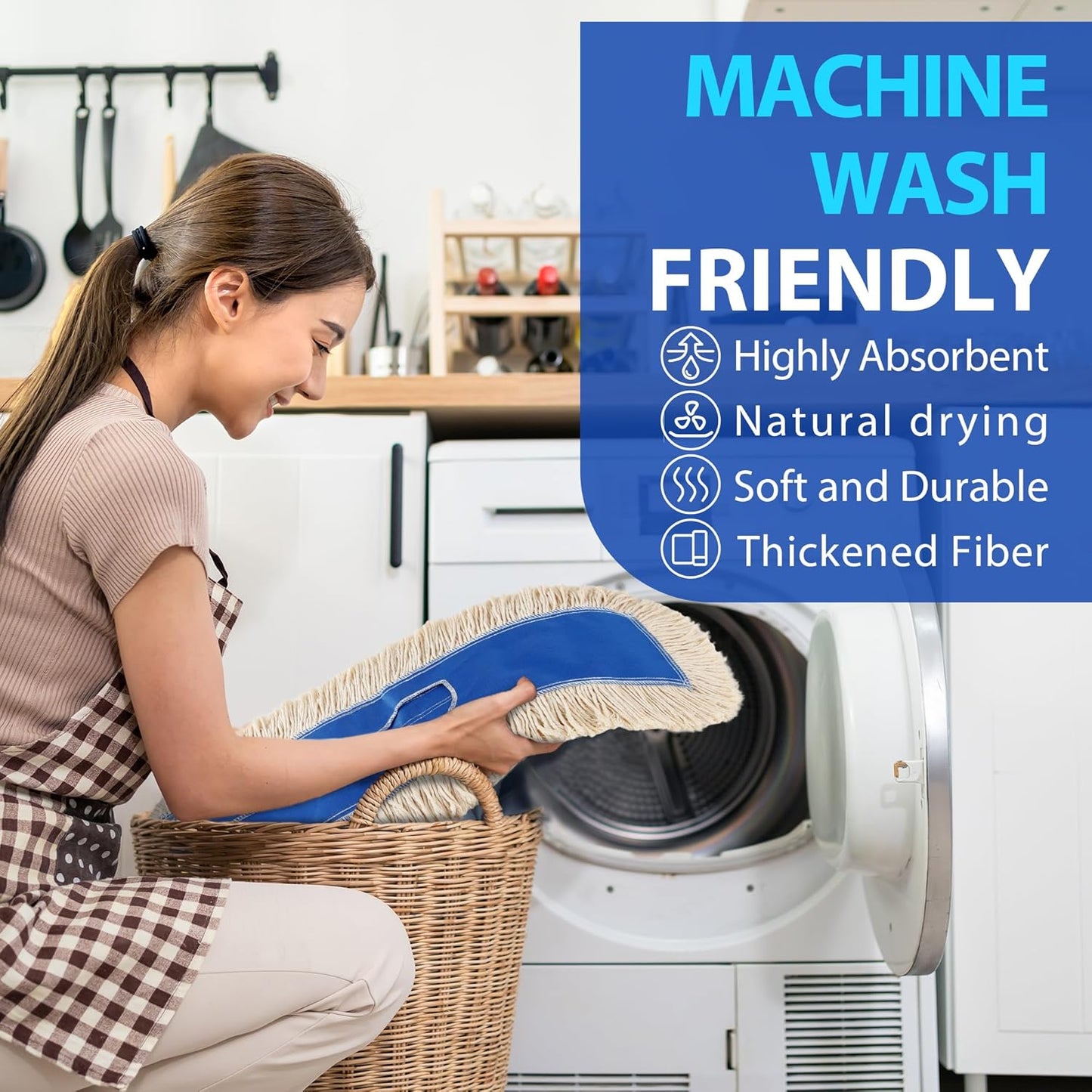 2 Pack - 24" Wide X 5 Cotton Floor Dust Mop Head Refill Short Fiber for Easy Sweep - Replacement