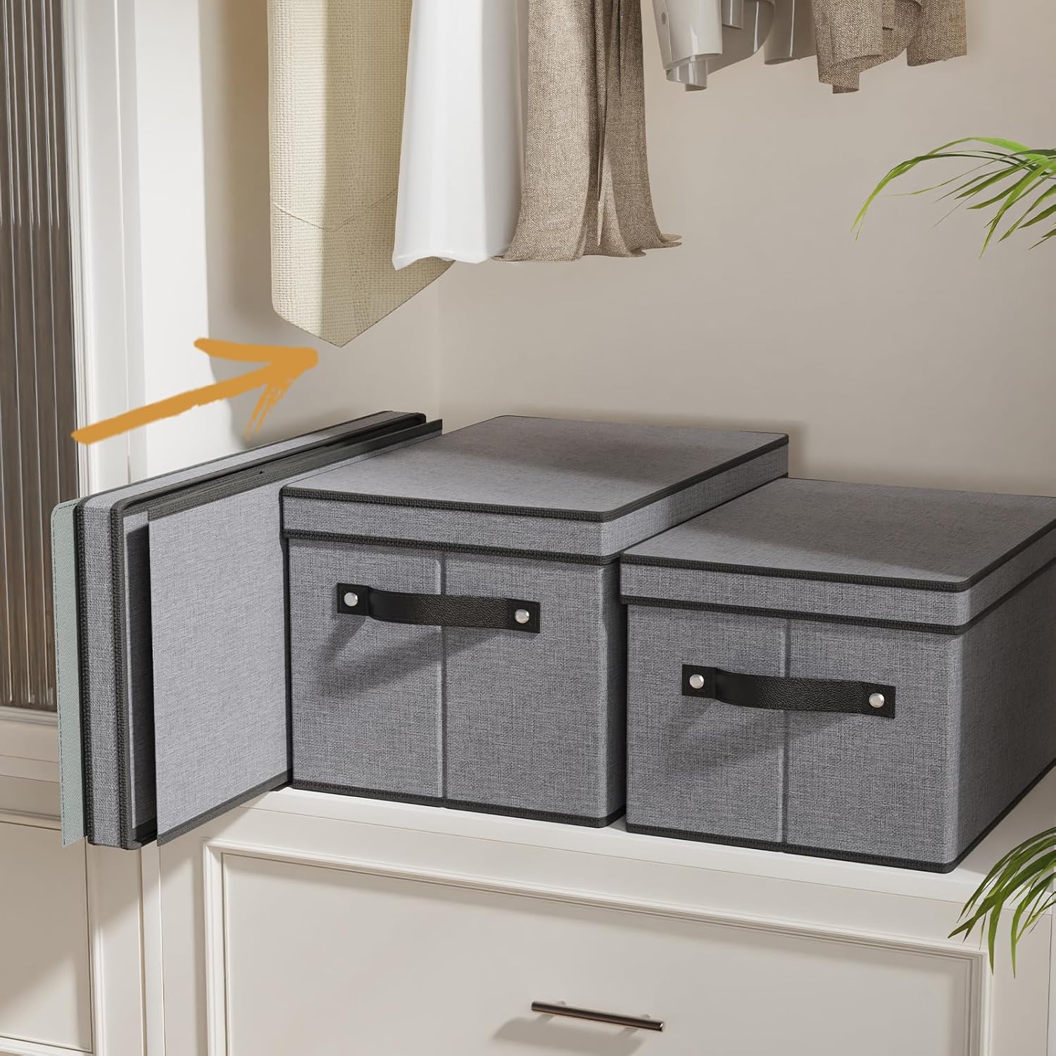 Fabric Storage Boxes, 7.1 x 9.1 x 13 Inch Baskets for Shelves with Lids, Wardrobe Organiser with