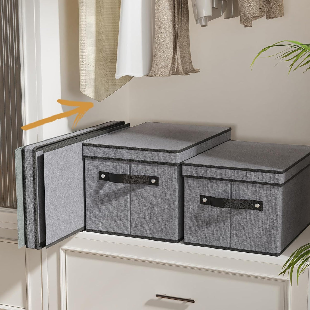 Fabric Storage Boxes, 7.1 x 9.1 x 13 Inch Baskets for Shelves with Lids, Wardrobe Organiser with