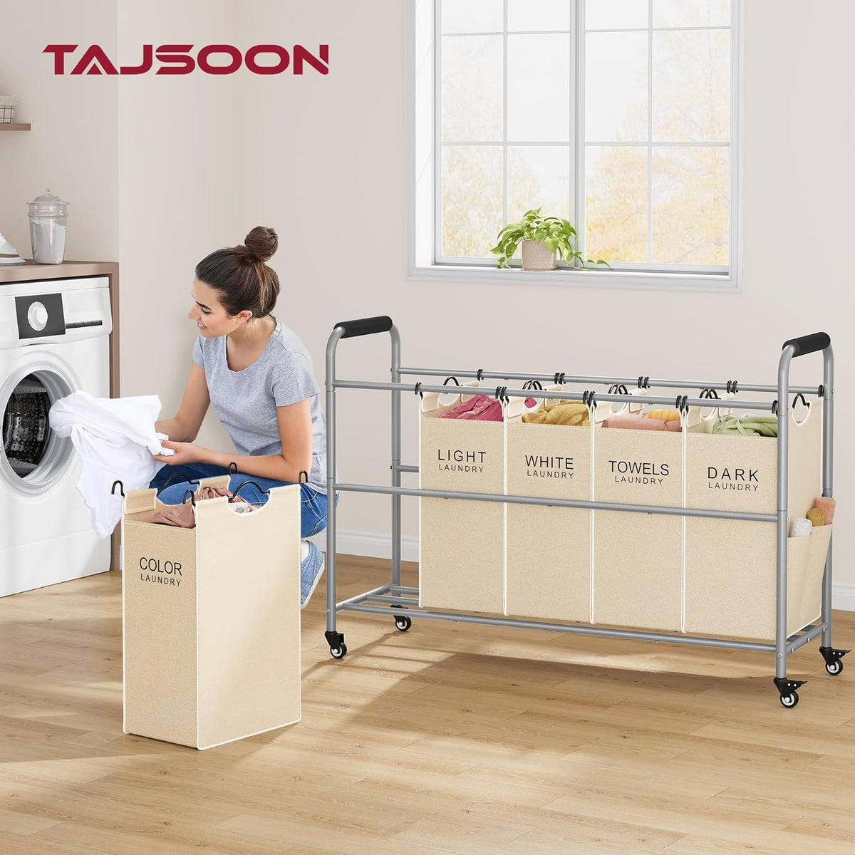 Tajsoon Laundry Sorter 5 Sections, Laundry Hamper with Heavy Duty Lockable Wheels and Removable