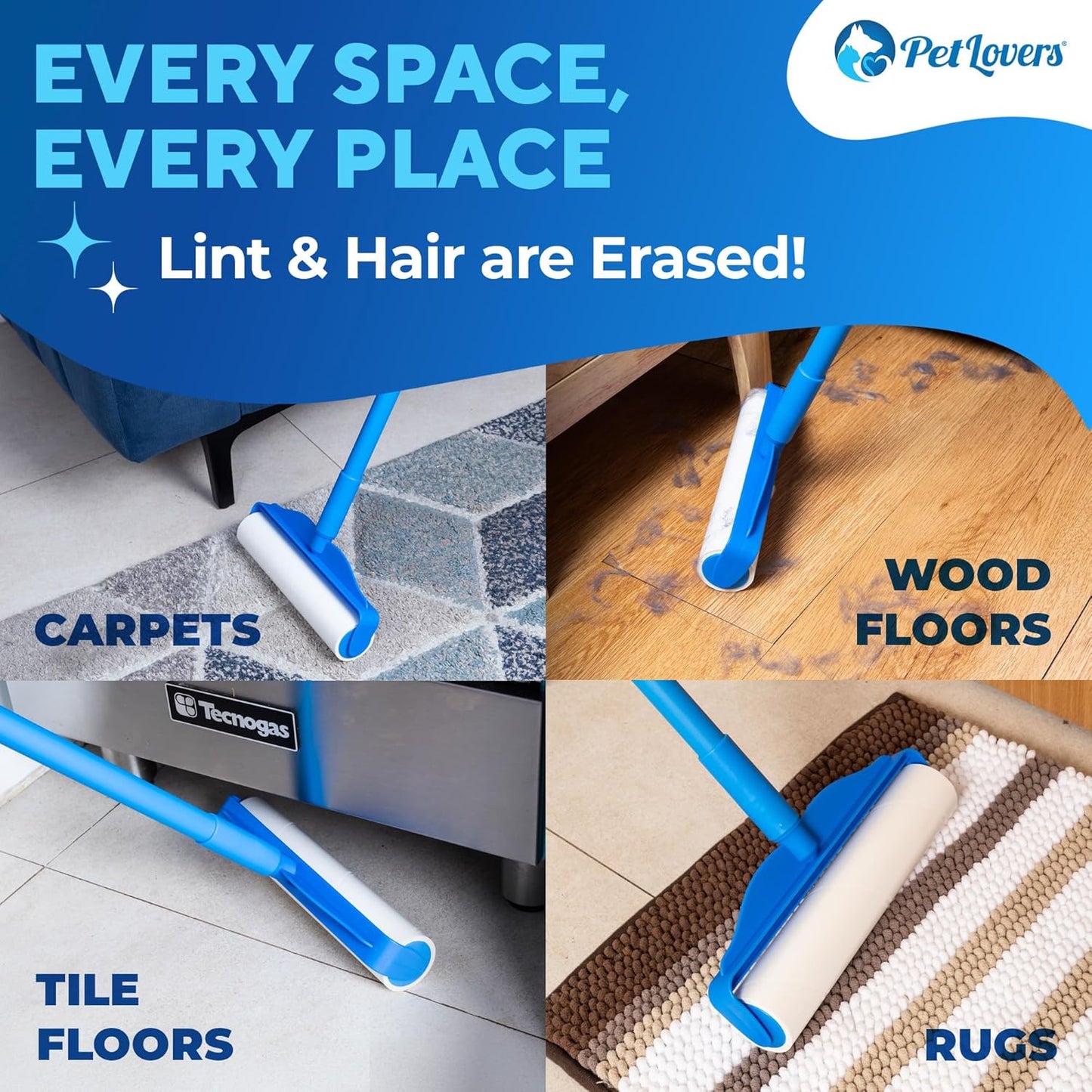 PetLovers Extra Sticky Floor Lint Roller 4 Pack of Refills Only - No Handles Included - 90 Sheets