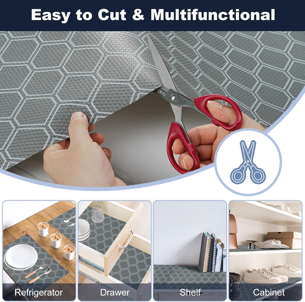 Non Adhesive Shelf Liner, Waterproof Drawer Liners for Kitchen Cabinet Refrigerator, No Slip